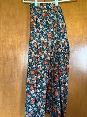 High-Waist Floral Maxi Skirt in Teal with Orange & Cream Blossoms